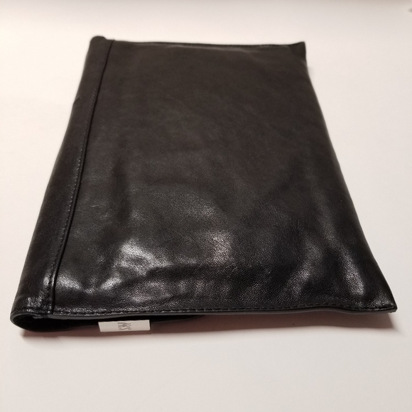 Stuart Weitzman Leather Clutch with Fold-Over Flap, Black/White - Picture 9 of 11